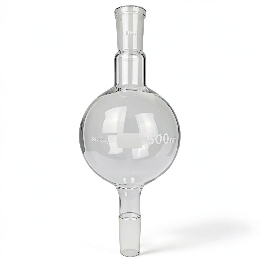 GSC 500ml borosilicate glass distillation flask showing 24/40 joint and measurement markings