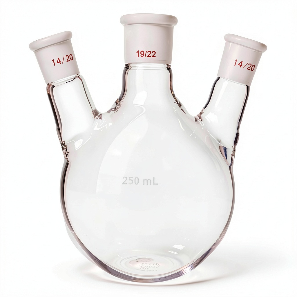 QiMan borosilicate distillation flask on a lab bench