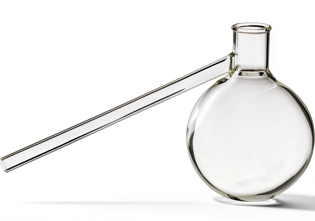 Corning PYREX 500mL distilling flask on a lab bench