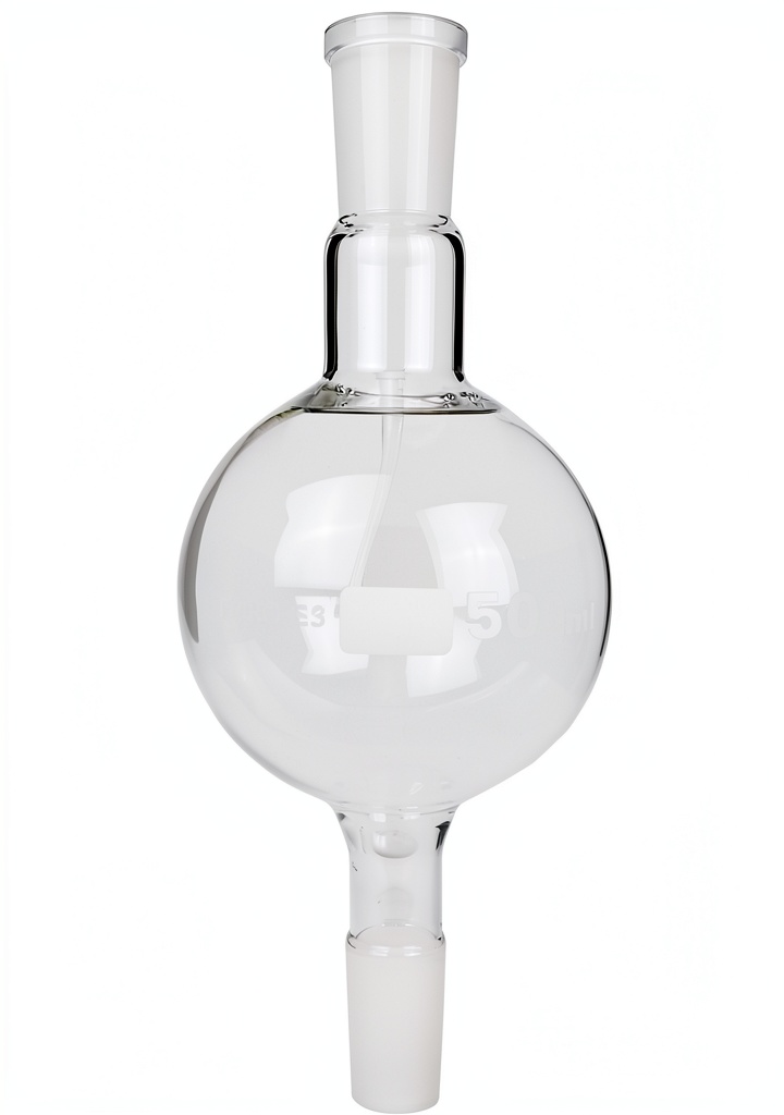Installing GSC International Borosilicate Glass Biomass Flask 500ml on a wooden bench with distillation arm attached