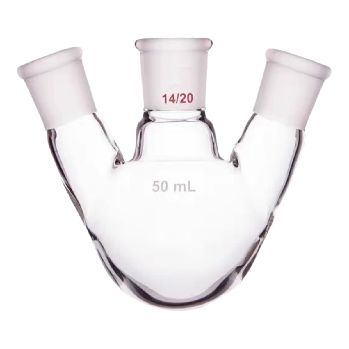 QiMan lab distillation flask showing borosilicate glass construction and frosted mouth