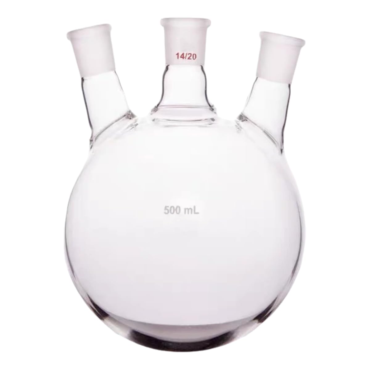 QiMan lab distillation flask showing borosilicate glass construction and frosted mouth