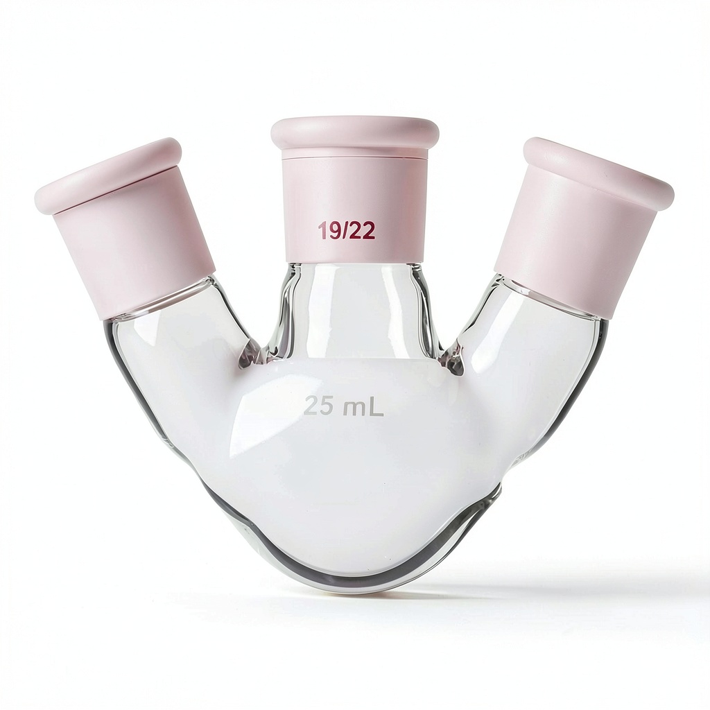 QiMan lab distillation flask showing borosilicate glass construction and joint details
