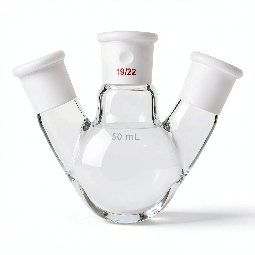 QiMan lab distillation flask showing borosilicate glass construction and smooth body