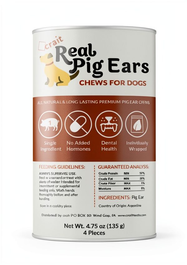 All Natural Pig Ears by crait Single Ingredient Fresh Wrapped 4 Pack-4