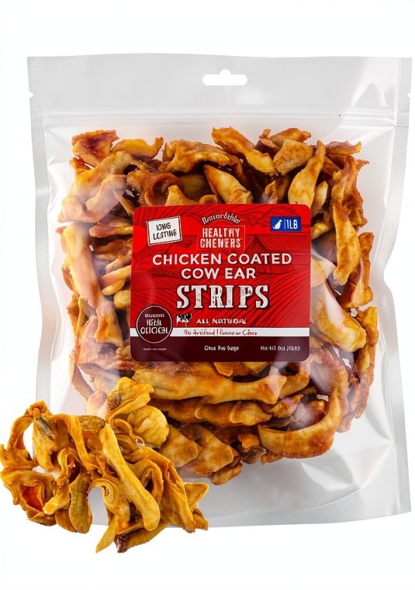 Chicken Coated Cow Ear Strips Rewardables Treats 1lb Bag Real Chicken-0