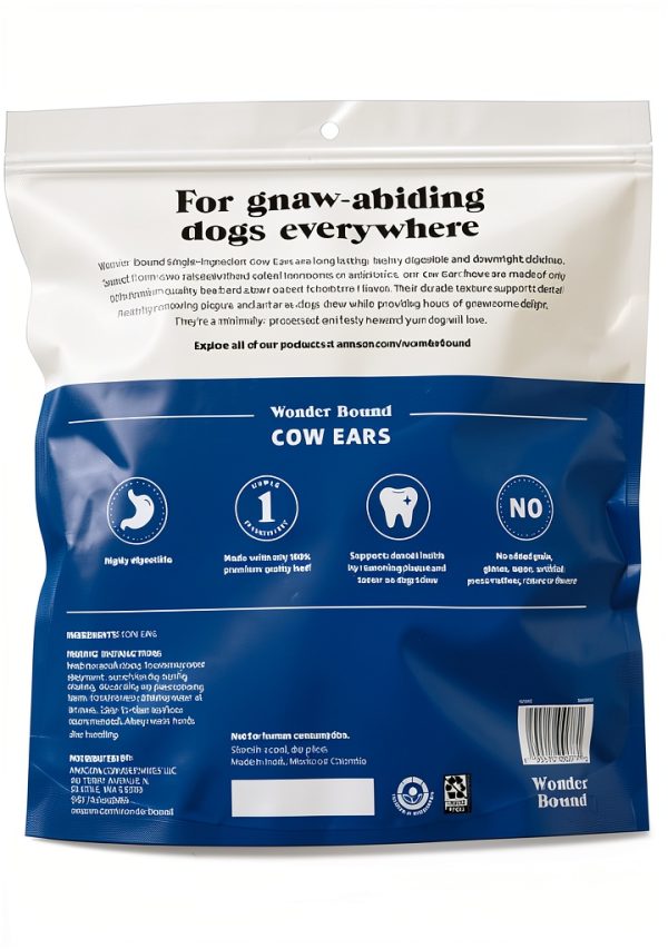 Wonder Bound Cow Ears Dog Treats Amazon Brand Beef Digestible 12-Pack-1